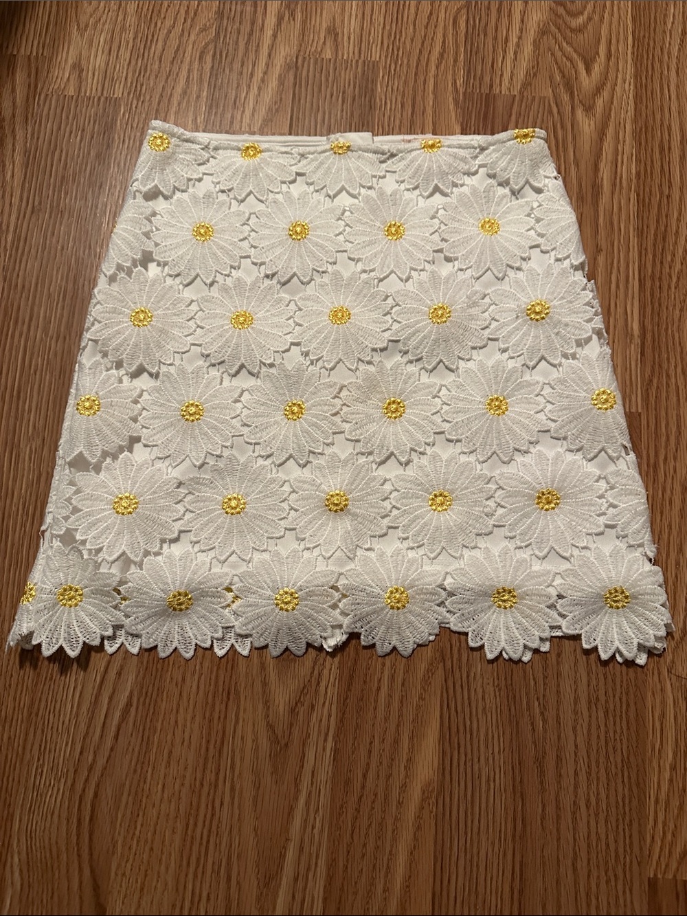 White Floral Lace Mini Skirt with Yellow Centers